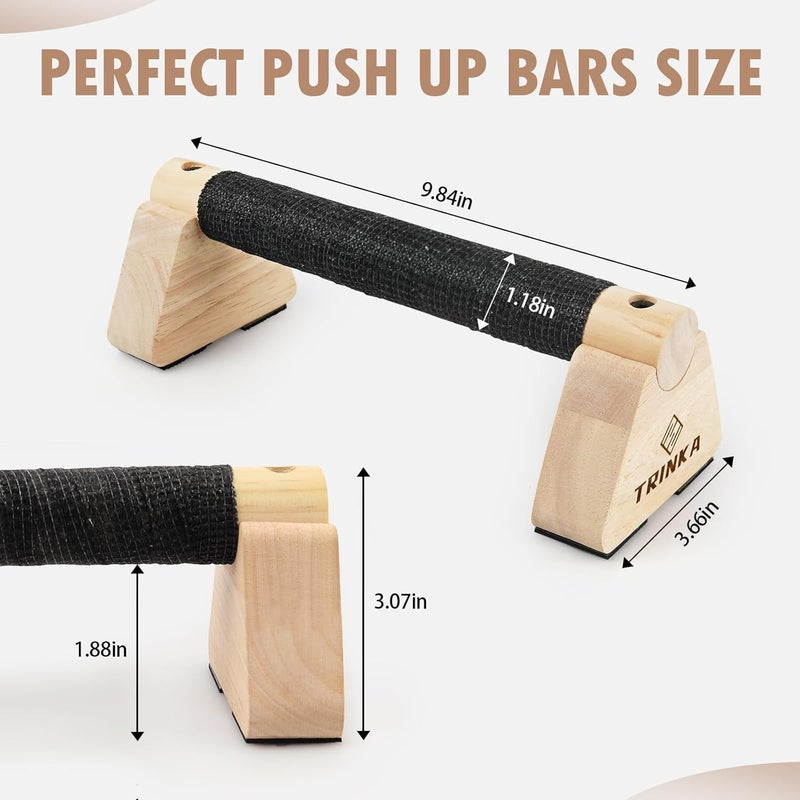 TRINKA Wooden Parallettes Push Up Bars, 2 PCS Wood Calisthenics Bars with Non-Slip Base, Pushup Handles for Floor Home Fitness, Workout Equipment for Men and Women Strength Training - Image 2